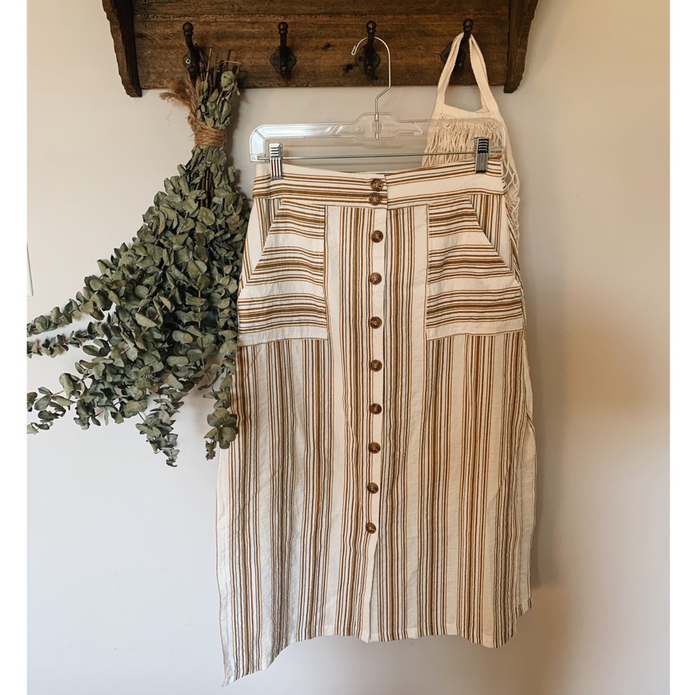 Mustard and white striped linen skirt